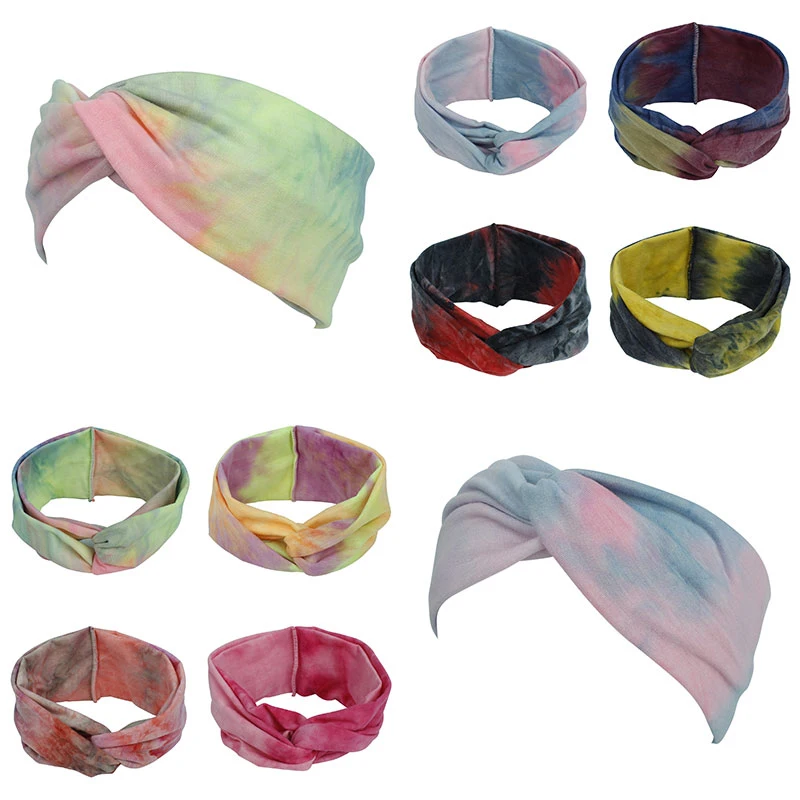 

Fashion Bandana Cotton Hairbands Women Girls Tie Dye Headband Cross Knot Bohemian Female Wide Headwrap Twist Turban Hair Hoop