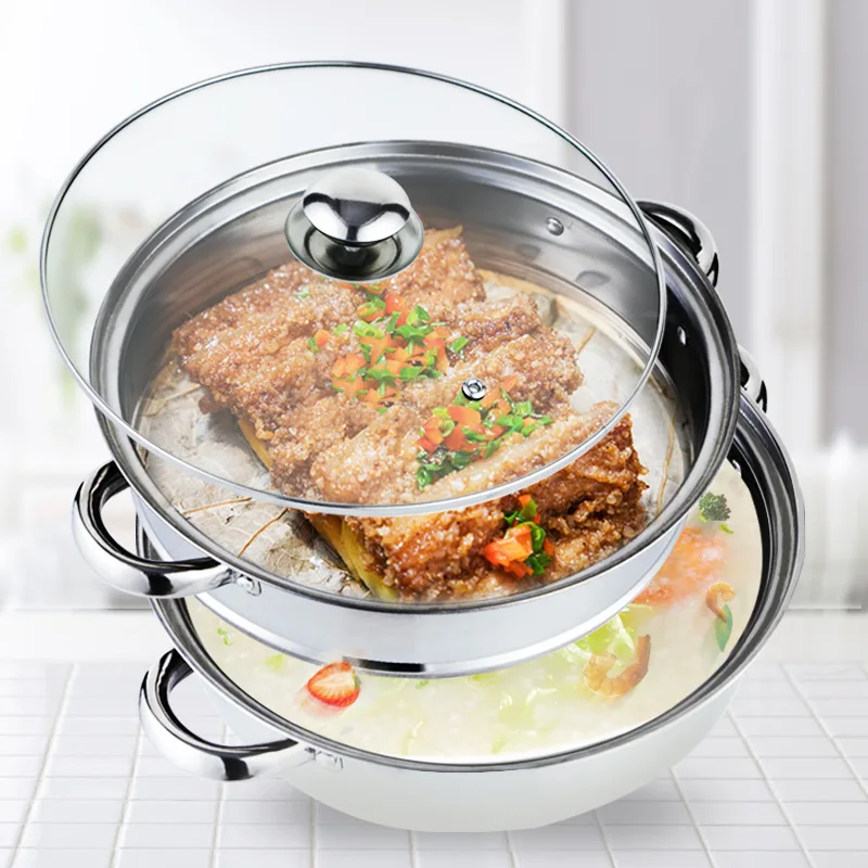 

Steamer Pot 28CM Stainless Steel Steam Pot Thicken Double Boiler 2-Layer Steamer Induction Cooker Steaming Pot Soup Pot for Home
