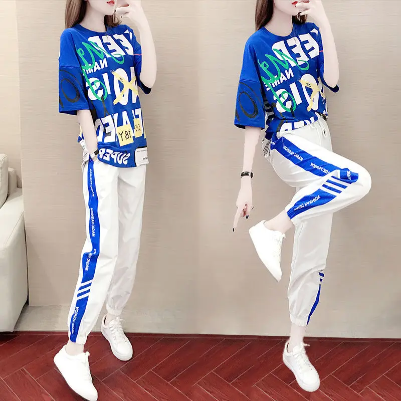 

One piece / suit 200kg women's casual sports suit women's summer fashion 2019 new fashion student Korean version