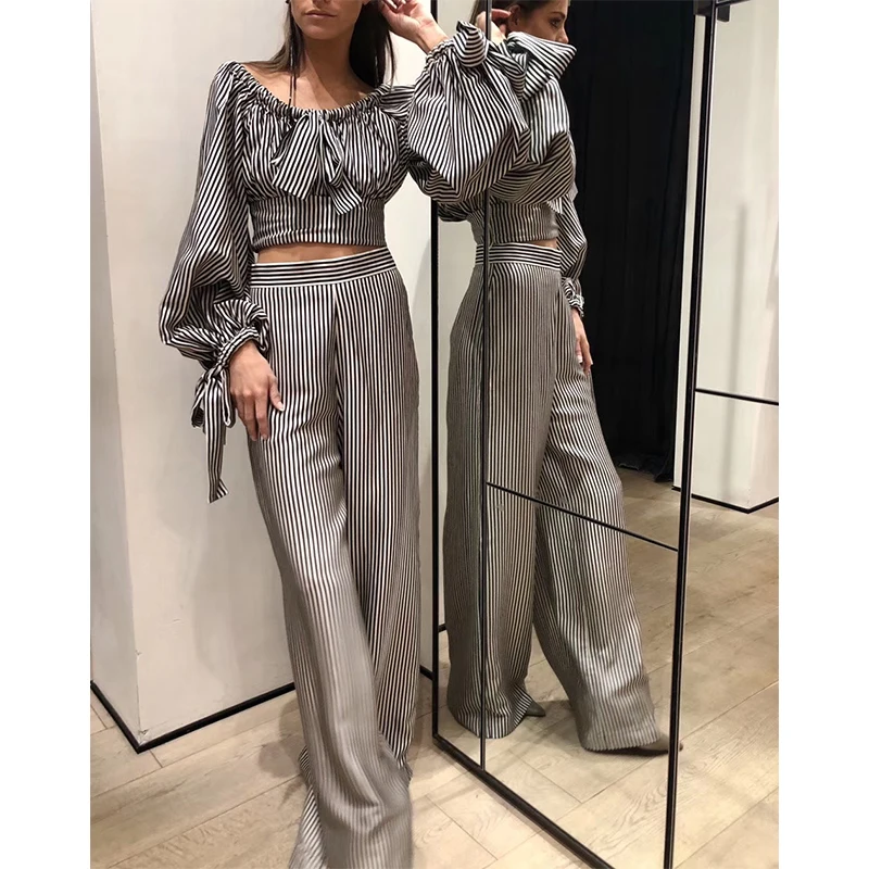 Любовь с первого взгляда тонкий сексуальный топ + Высокая талия широкие брюки