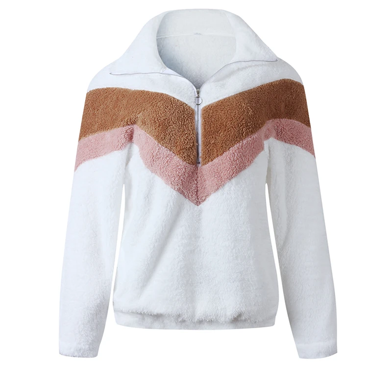 UZZDSS Autumn Women Casual Mohair Pullover Zipper V Neck Fleece Sweater Fashion Sweet Loose Warm Winter Coat | Женская одежда