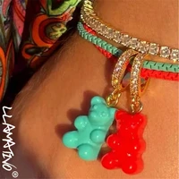 new cute resin gummy bear charm link chain bracelets for women girls kpop colorful cartoon zircon bear bracelet y2k jewelry gift