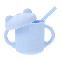 1pc baby training drinking cup silicone infant straw water cup with handles