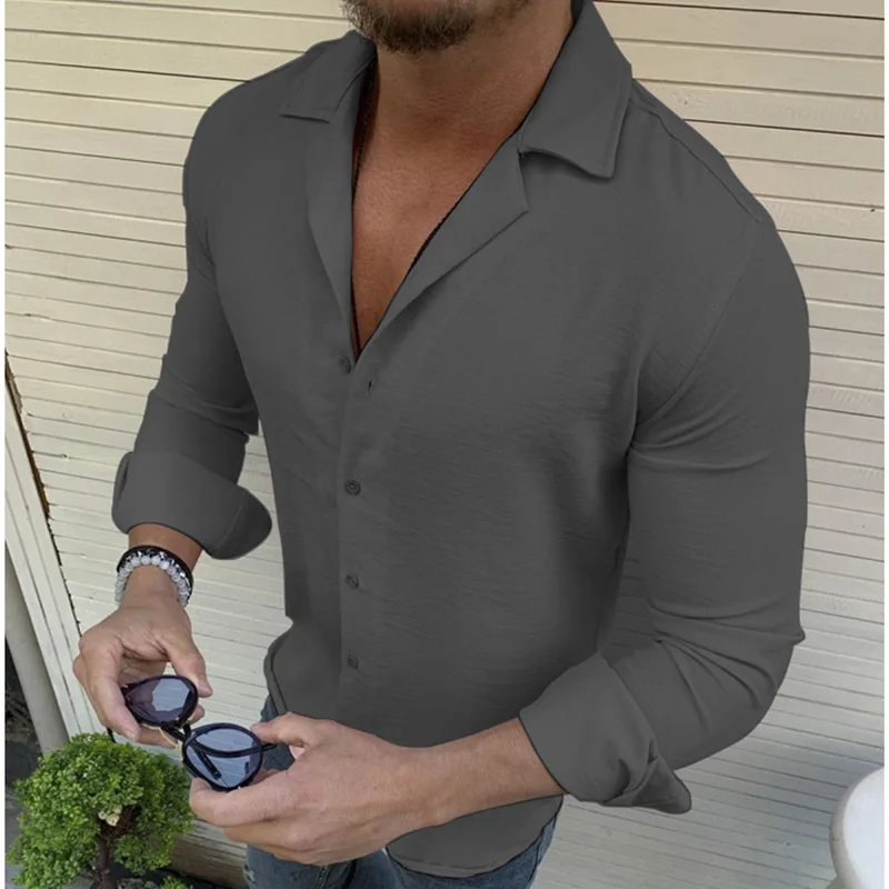 CYSINCOS мужская рубашка брендовая хлопок одноцветная мягкая с длинным рукавом