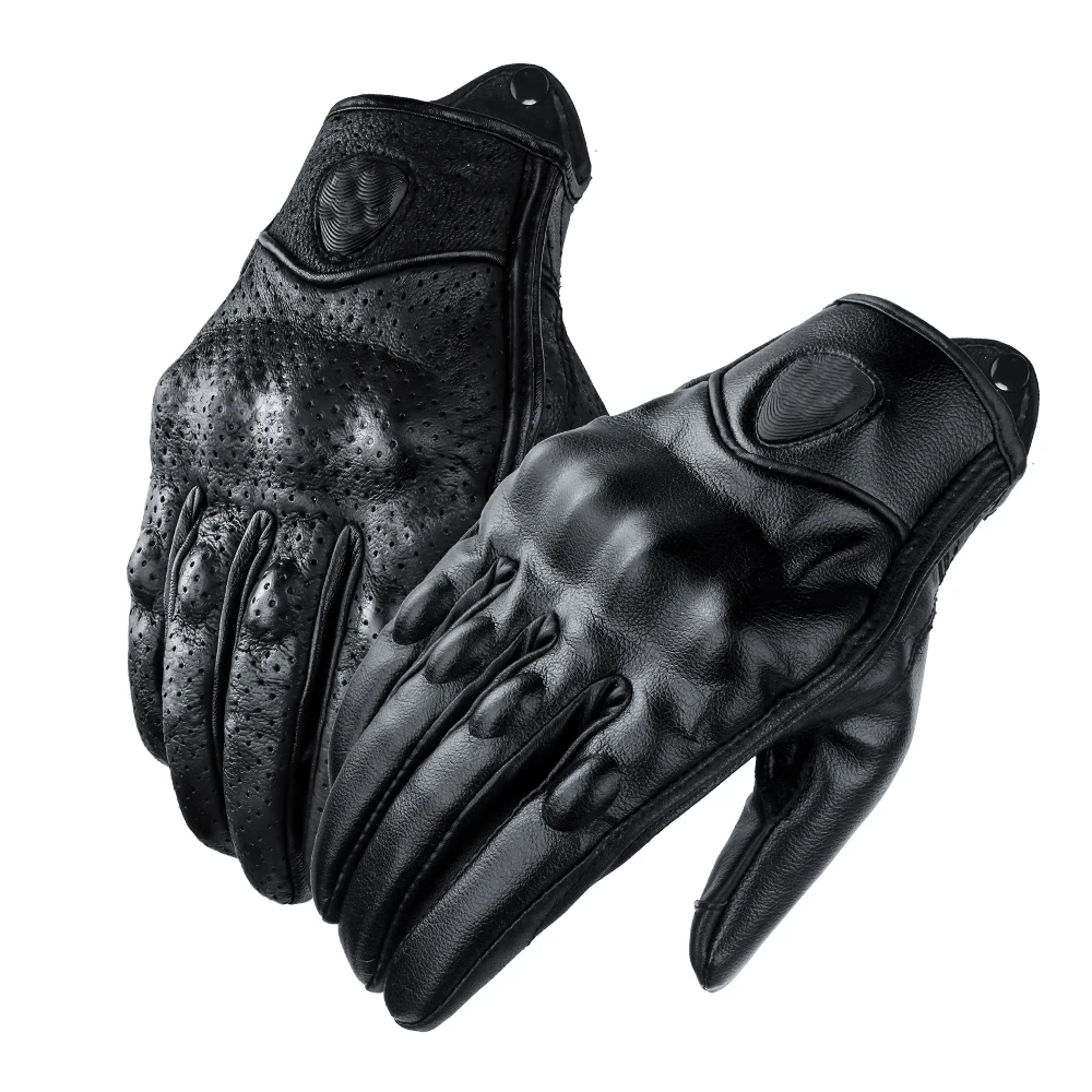Retro Perforated Real Leather Motorcycle Gloves Moto Waterproof Winter Warm Gloves Motocross Motorcycle Protective Gears