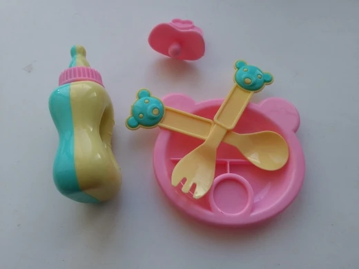 

5pcs/set (milk Bottle+forks+nipple+Dinner Plate)Simulated Doll Tableware Four Sets For 43cm Baby doll Doll Accessories