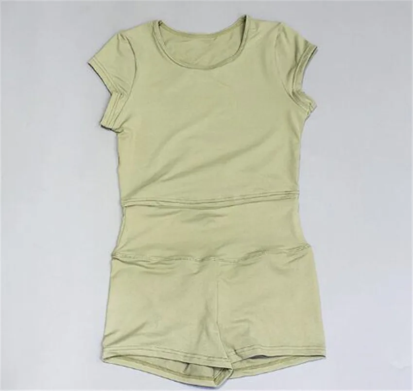 XS-XL, Женский комплект для йоги, 2 шт., короткий рукав, топ, футболка, шорты, пуш-ап, леггинсы, для спортзала, фитнеса, бега, спортивный костюм - Цвет: CB1060 green