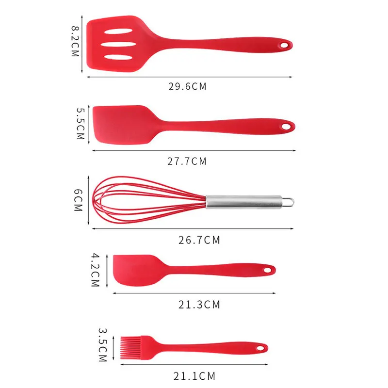 

5pcs Kitchen Ware Set Silicone Scraper Oil Brush Egg Whisk Spatula Cooking Utensil Multipurpose Kitchen Cake Tool Set