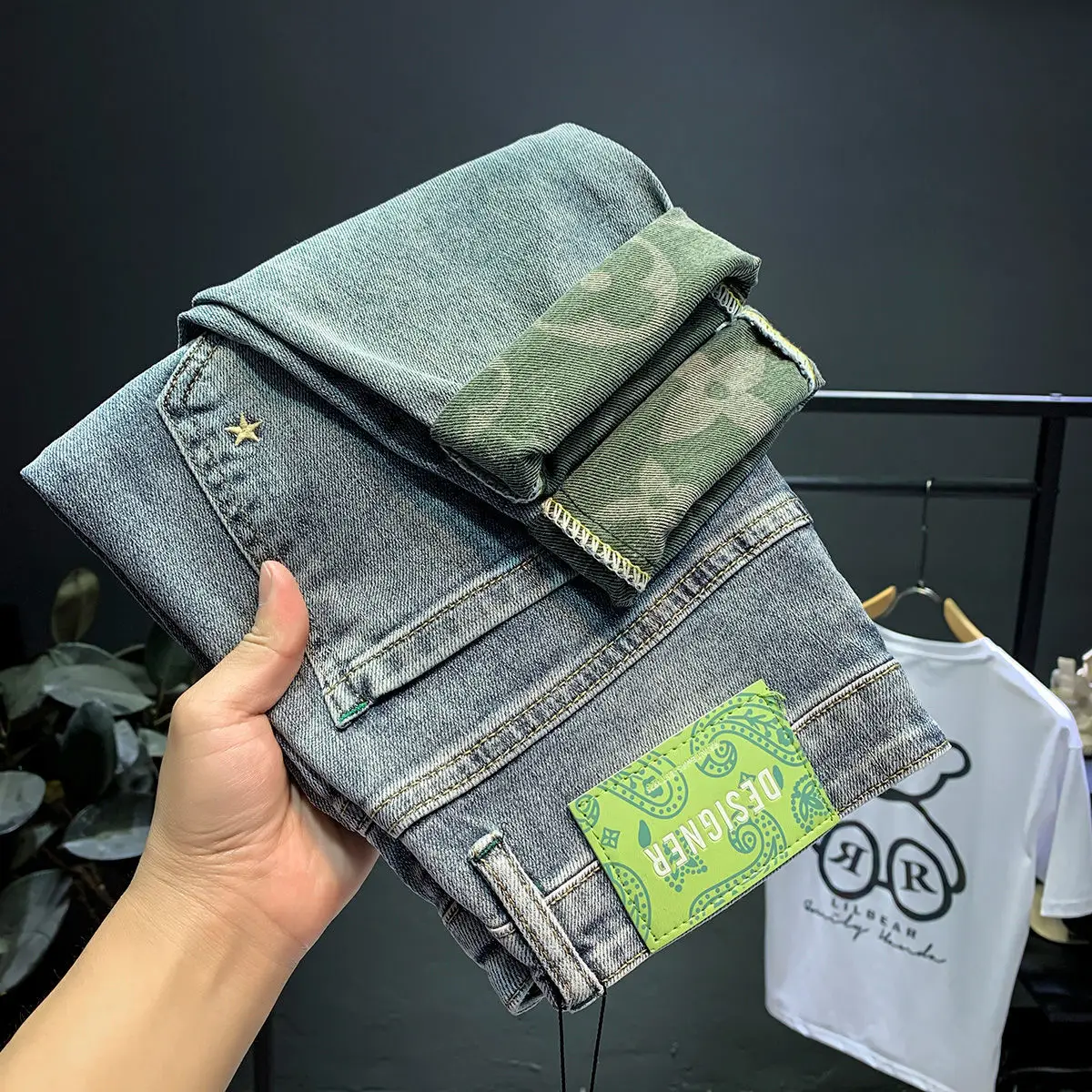 

Nine-point jeans men 2021 new summer thin section ripped hole tide brand slim feet Korean style trendy pants men