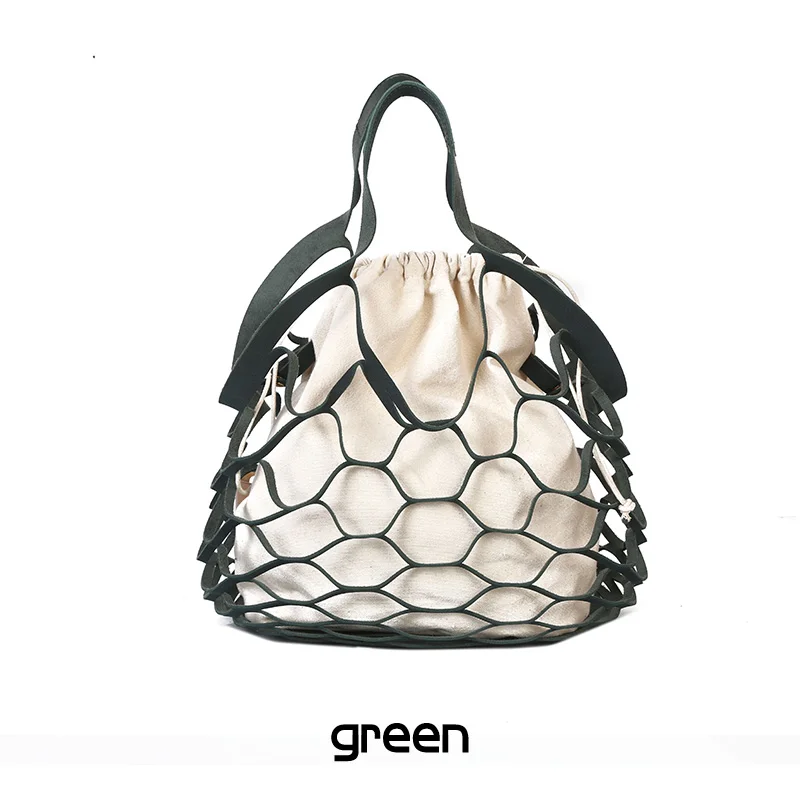 

Handbag Fashion Hollow Bag women Bucket bags Shoulder Tote Handbags 2020 new messenger bag female Canvas PU Drawstring Bag Sac