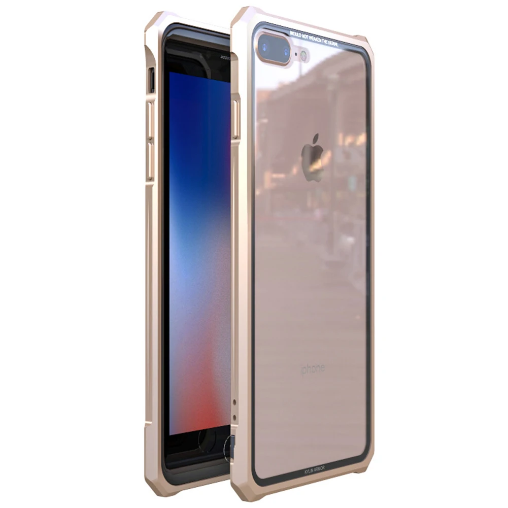 Gold Металлический бампер из закаленного стекла чехол для iPhone 7 8 Plus противоударное стекло высокой четкости металлическая пряжка рамка защитная задняя чехол для iPhone 7 8 - Цвет: Gold