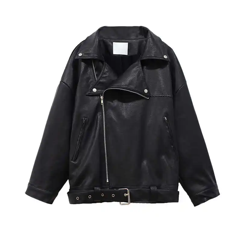 

LANMREM Basic Classic Chiclapel Collar Fashion Women's Autumn 2021 New PU Leather Loose Jacket Coat New Arrival 2K2260