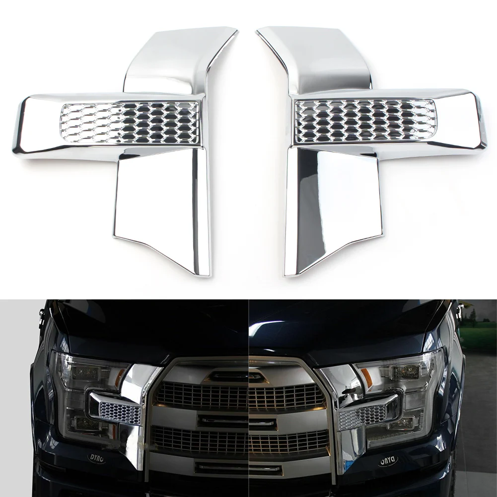 

Car Front Bumper Grill Headlight Lamp Grille Chrome Cover Trim For Ford F150 2015 2016 2017 ABS Plastic Left + Right 2Pcs