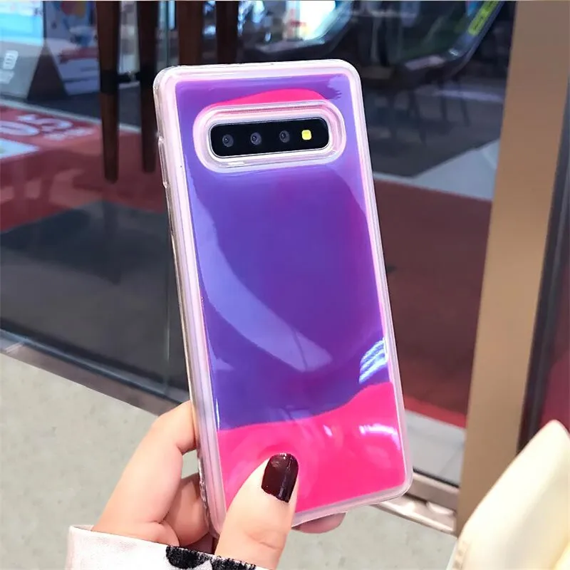 DlSCASE светящийся неоновый песок чехол для samsung Galaxy Note 10 8 9 S8 S9 S10 Plus светится в