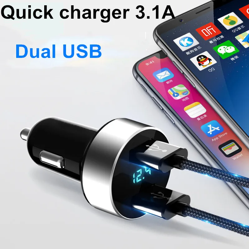 Dual USB car charger 3.1A digital LED display Car for Xiaomi iphone smartphone tablet QC 3.0 fast Charge adapter | Мобильные