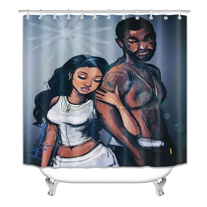 

Shower Curtains for Bathroom,Bedroom,Window, Decorations of Afirican Man and Woman,Grey Cloth