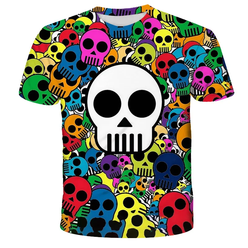 

2021 summer Casual Short Sleeve T-Shirt popular 4-14y boys' clothing skull style printed pattern polyester round neck T-shirt