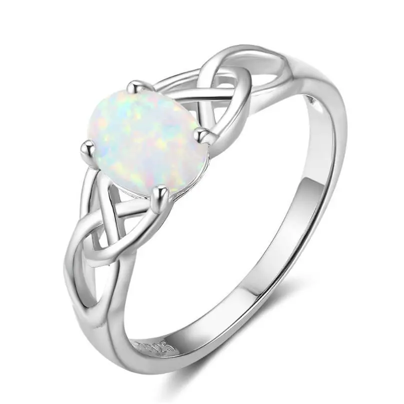 

POPACC 925 Sterling Silver Vintage Fashion Setting Opal Stone Gem Ring For Women Size 6-10 anillos anel