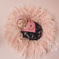 infant long pile mongolia round blanket faux fur newborn photo shoot background basket filler for baby photography accessories