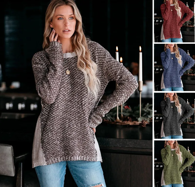 

2020 Fall/Winter Women's Sweater Knitwear Long Sleeve Sweater Europe and America New Large Size Round Neck Blended Knitwear