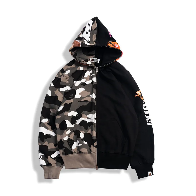 

Sweatshirt Autumn Camouflage Embroidered Bape Shark Luminous Thin Teenagers Casual Loose Jacket Hoodies Clothes Men
