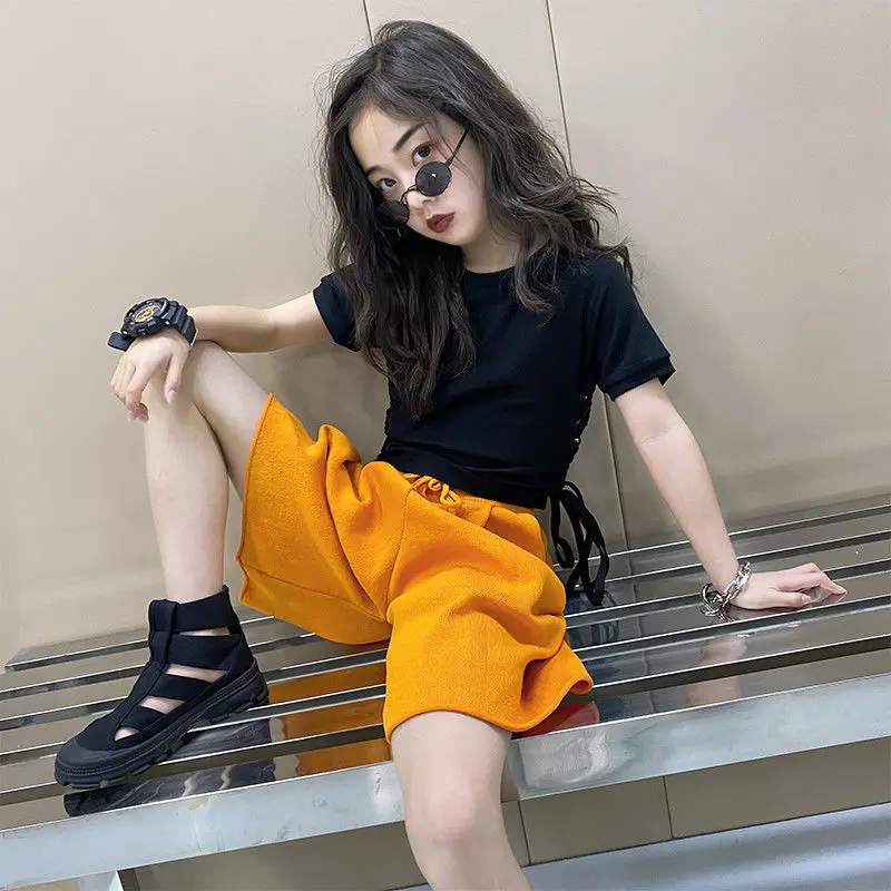 

Girls' Design Short Sleeve T-Shirt 2021 Summer New Korean Children's Versatile Solid Color Short Bottomed Top fashion clothes