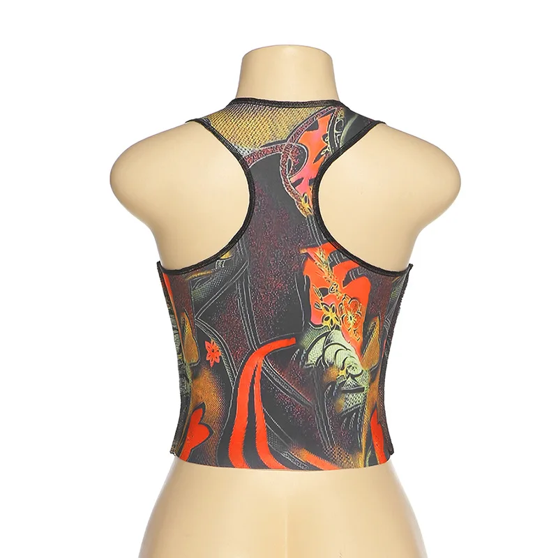 

Women Print Tank Top, Cross Graphic Pattern Print Sleeveless Crop Top for Women Strap cut-out top y2k accessories sexy blouse