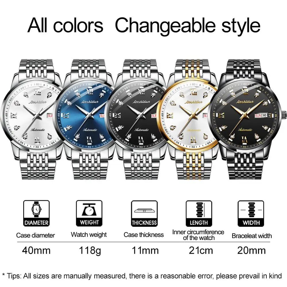 

men's automatic mechanical wristwatch luxury fashion business casual trending brand tungsten steel watchband double calendar