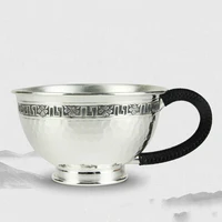 999 sterling silver fashion coffee cup handmade hammered side handle tea cup mirror mug coffee tea dual use cup