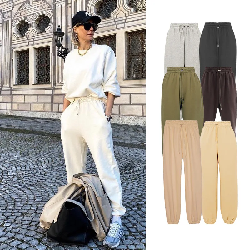 Women's Solid Color Fleece Trousers Soft Elastic Waist Lace-Up Slim All-Match Multicolor Ladies Sports Casual Pants