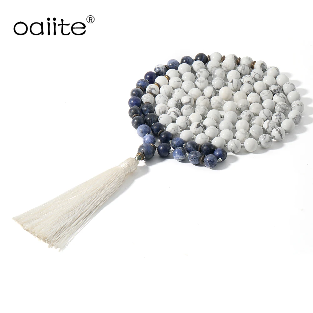 

OAIITE 108 mala Necklace with Natural stone Beads Necklace Handmade Lucky Wristband Veins energy yoga spirituality