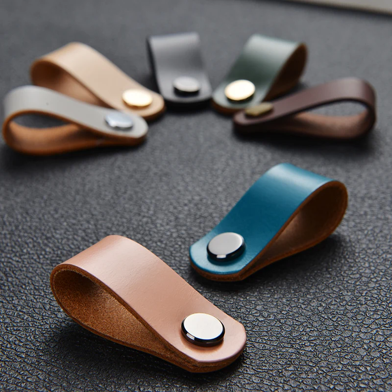 Ручка из натуральной кожи для мебели 7 цветов/латунь дверей шкафов ящиков