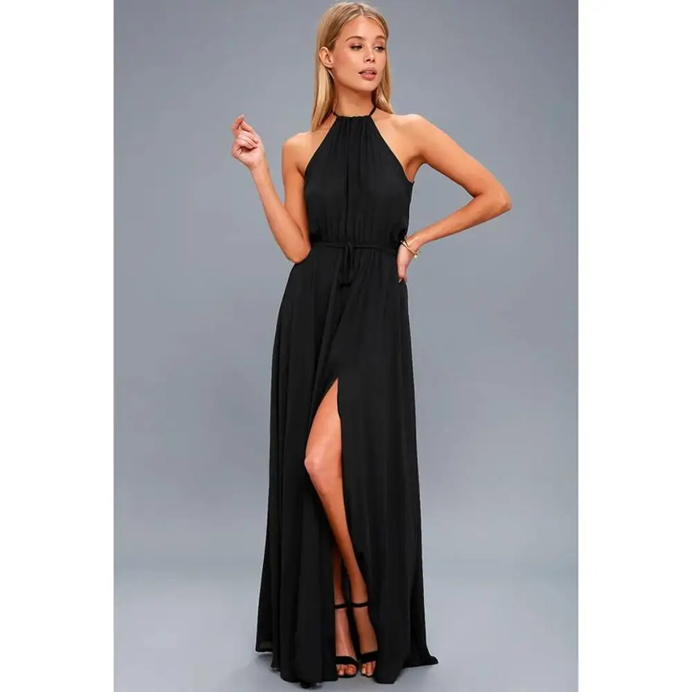 Fall Maxi Long Party Dresses For Women Halter Neck Vintage Sleeveless High Split Boho Dress Summer Sexy Beach Vestidos | Женская одежда