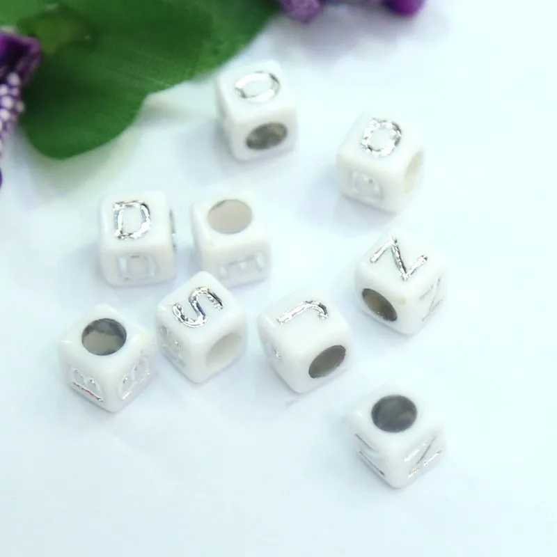 Новые кубические акриловые бусины с буквами белый жемчуг золотым и серебряным