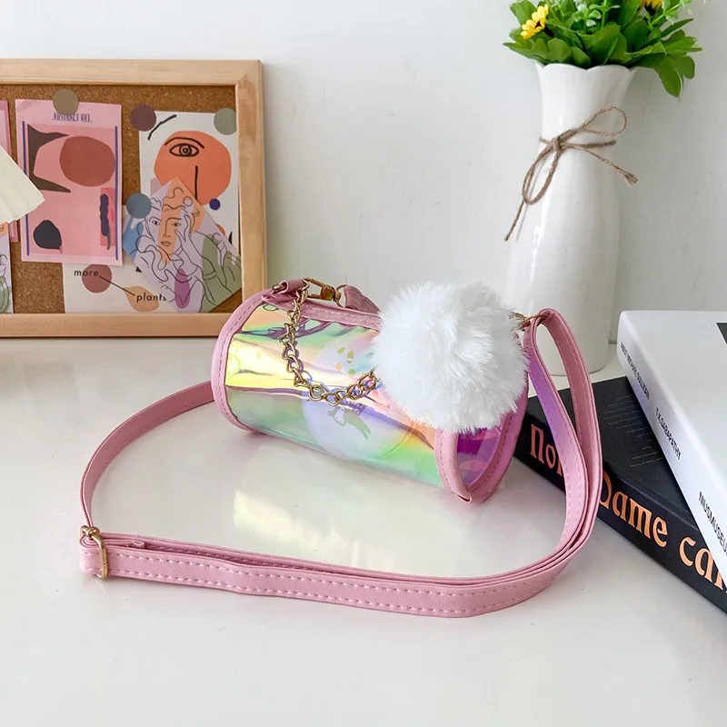 

Girl Jelly Clear Shoulder Crossbody Bag New PVC Bag Laser Cylinder Bag Mini Coin Purse Wholesale Kawaii Wallet Gift for Kids