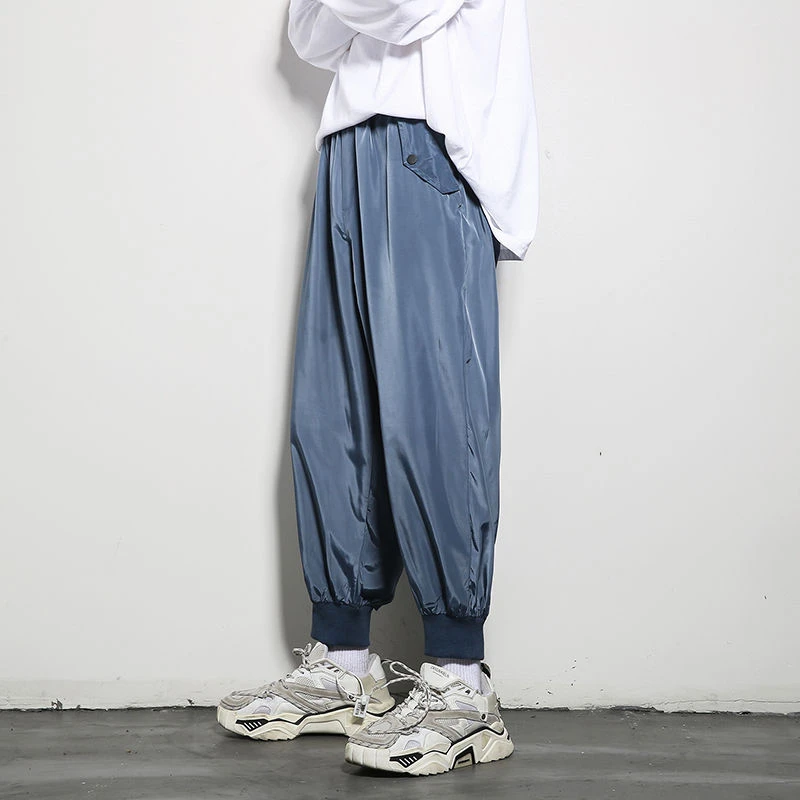 

Summer Ice Silk Pants Men's Fashion Solid Color Thin Casual Pants Men Streetwear Wild Loose Hip-hop Harem Pants Mens M-3XL
