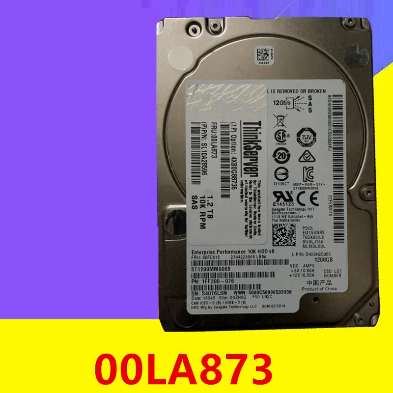 

98% New Original HDD For Lenovo RD640 RD650 1.2TB 2.5" SAS 64MB 10000RPM For Internal HDD For Server HDD For 4XB0G88736 00LA873