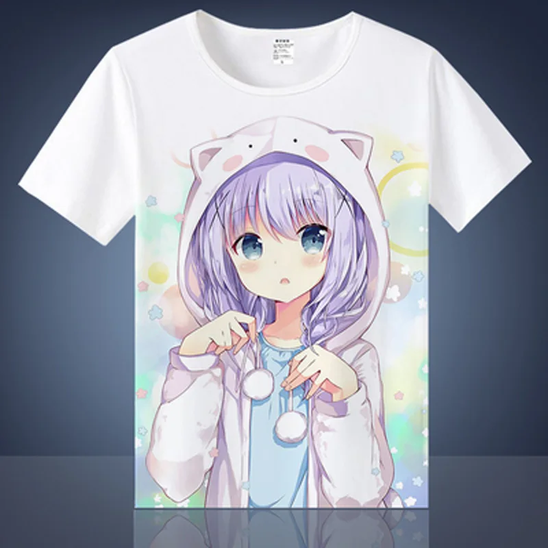 

New Desu ka Gochuumon wa Usagi Desuka T-shirt Kafuu cosplay T-shirt kafuu chino Anime T-Shirt Is the Order Short Sleeve Tops Tee