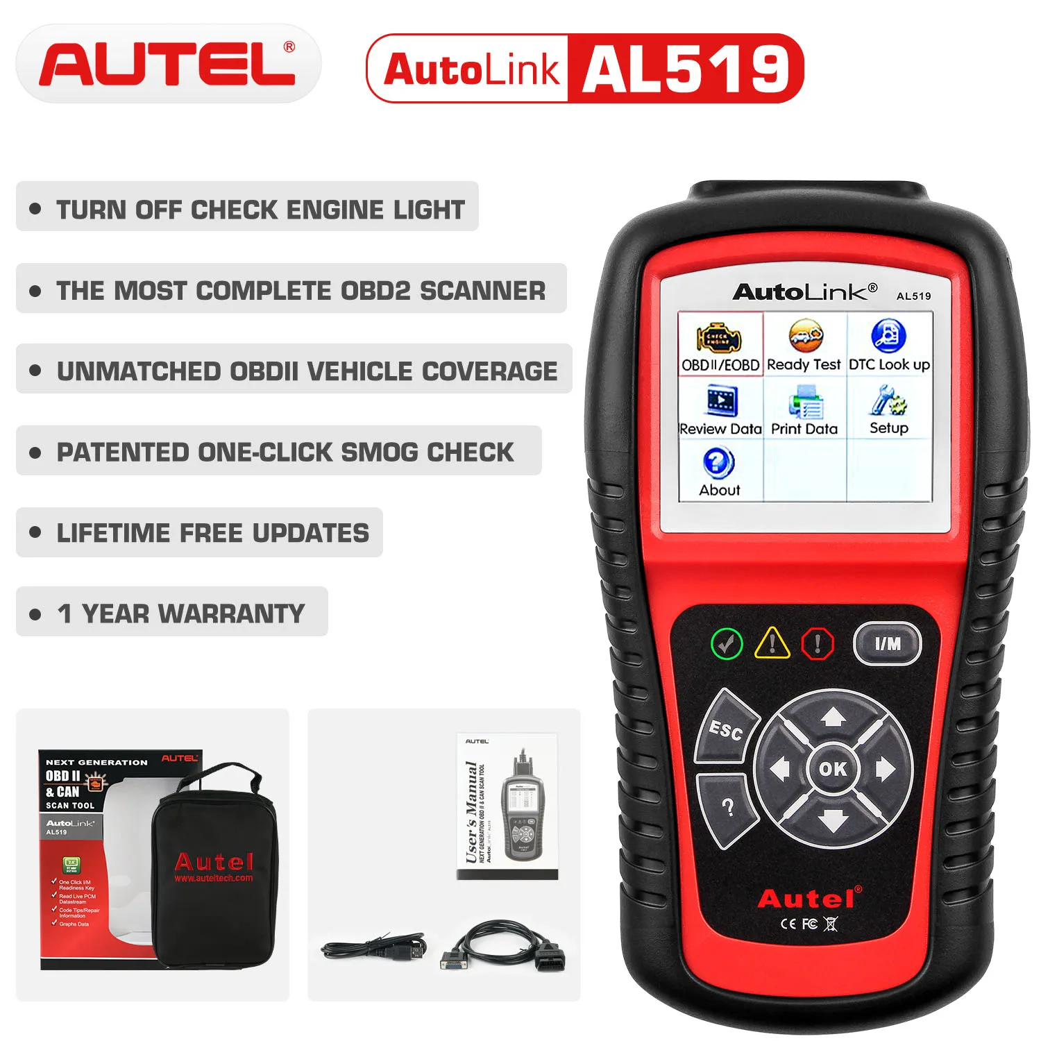 

Autel оригинальный OBD2 автомобильный диагностический инструмент Автомобильный сканер AL519 OBD 2 EOBD считыватель кодов неисправностей сканер Escaner ...