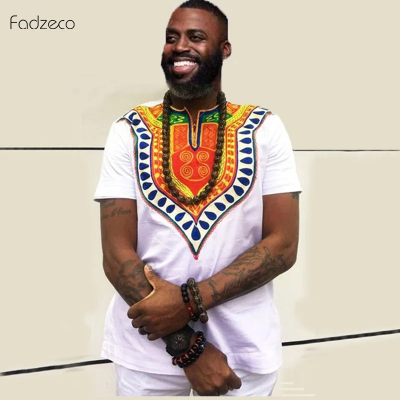 Мужская одежда в африканском стиле Fadzeco Dashiki топы с короткими рукавами и
