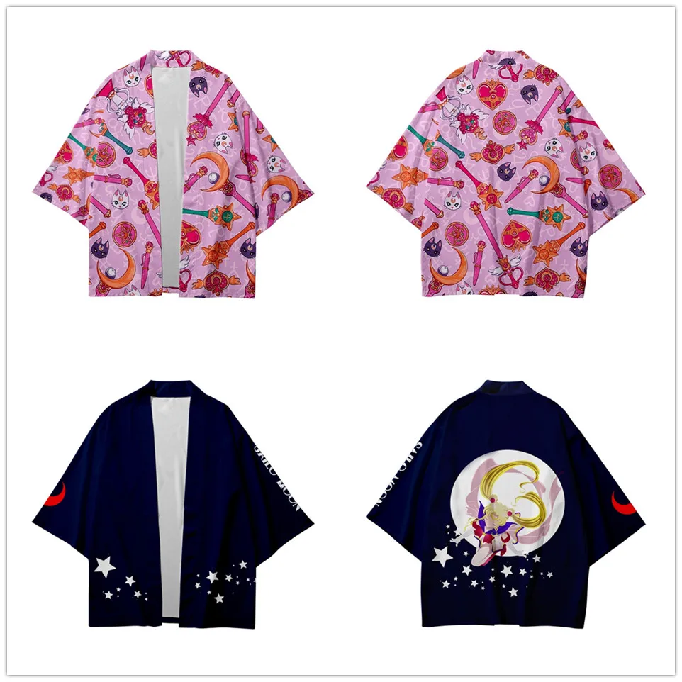 Японское модное кимоно Moon в стиле Харадзюку для мужчин и женщин с 3D принтом 2021