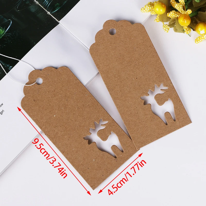 

100 Pcs/Set Packaging Label Brown Kraft Paper Deer Tree Heart Tags DIY Label For Wedding Birthday Event Party Gift Decoration