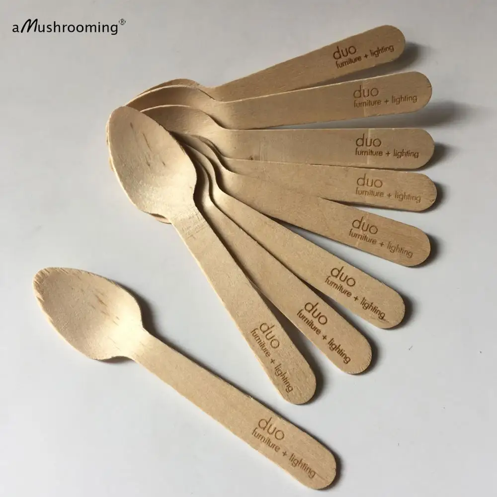 Мини Десертные ложки с гравировкой на заказ одноразовый деревянный аппетит для