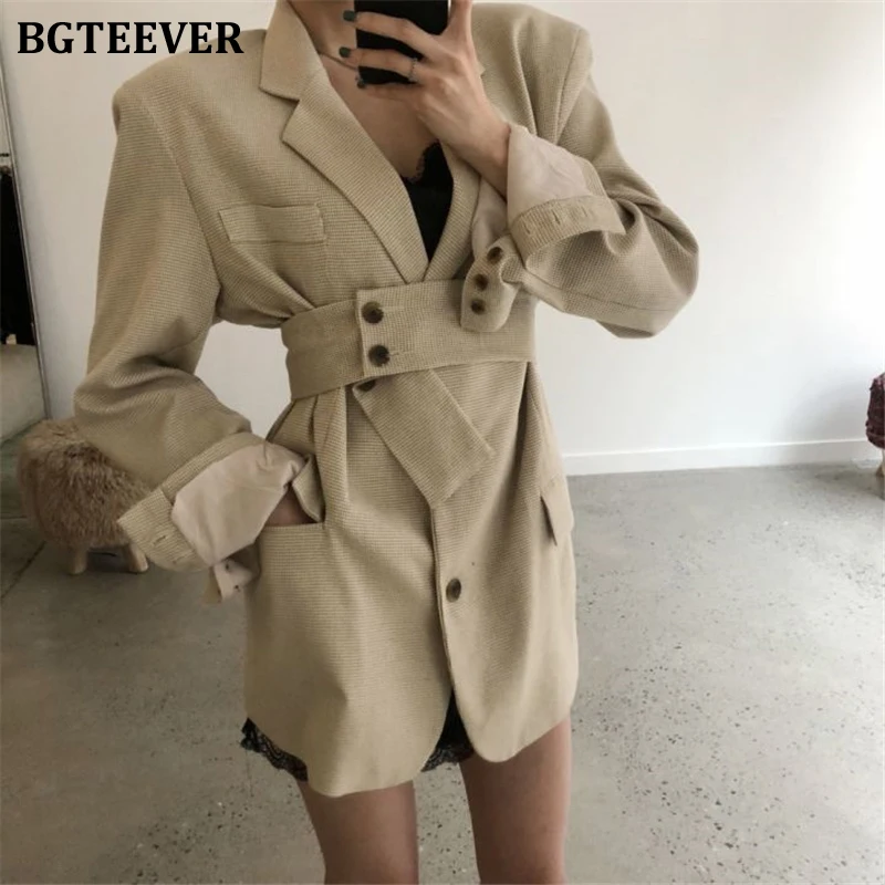 BGTEEVER модный клетчатый однобортный Женский блейзер офисный костюм куртка с