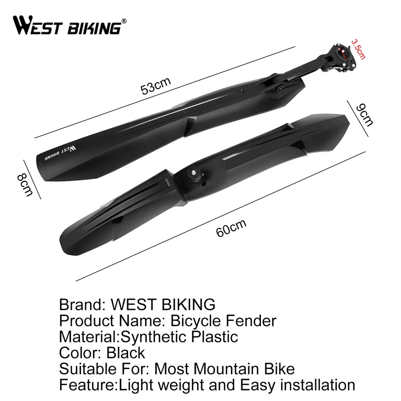 

WEST BIKING Quick Release Mountain Bike Fenders 2PCS Front Rear Cycling Bike Mudguard Wing 24 26 27.5 29 inch MTB Bicycle Fender