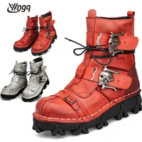 mens genuine leather motorcycle boots vintage unique ankle boots military combat boots skull punk steam boots steam work boots