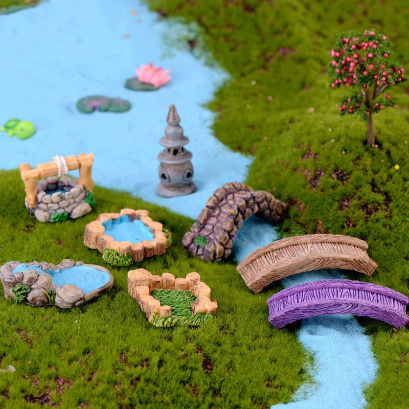 

Miniature Ornament Fairy Garden Mini Mushroom Tree House Steps Bridge Figurines DIY Craft Flower Pot Home Decor