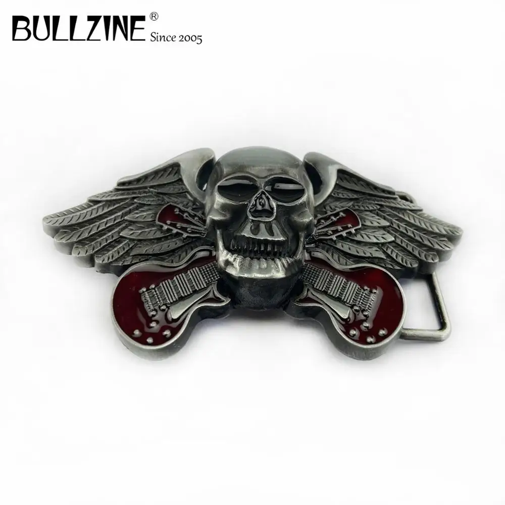 В Bullzine череп с Гитары пряжки ремня оловянной отделкой FP-03550 подходит для детей на