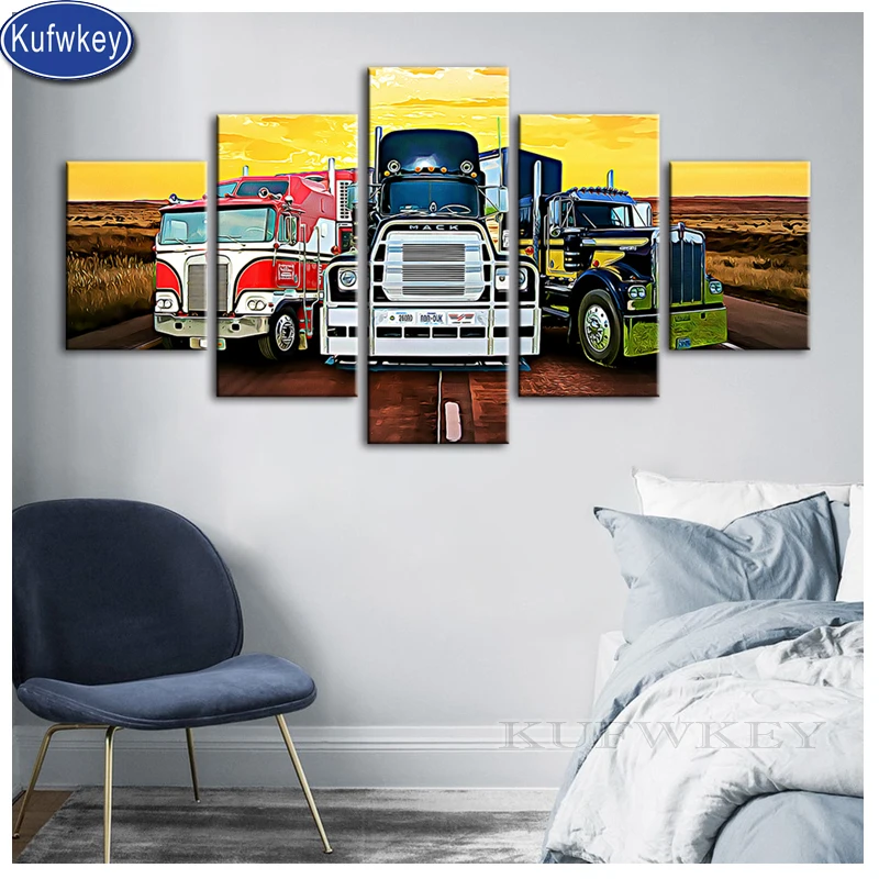 

2019 новый 5d грузовик алмазов картина 5 шт. полный набор для алмазной вышивки квадратный/круглый мозаичного искусства автомобиля Холст Мальчи...