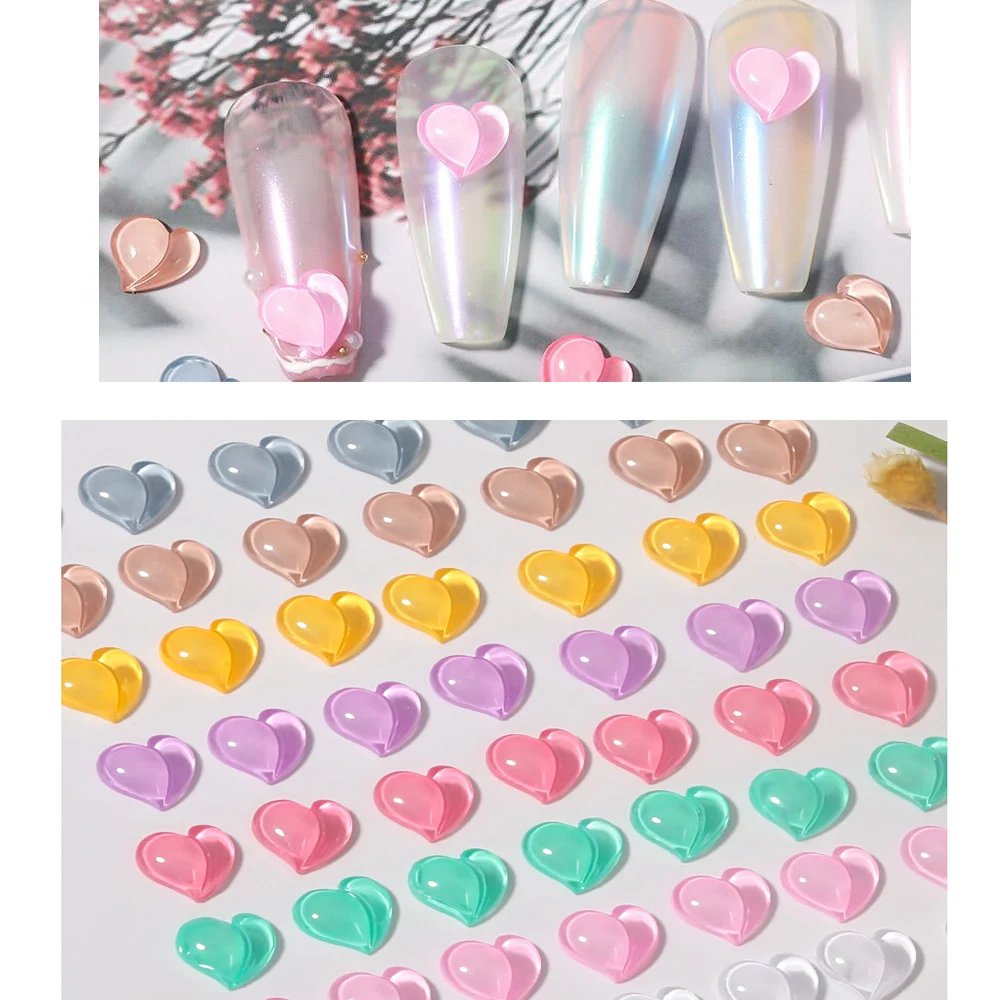 

20Pcs 3D Juicy Peach Heart Decorations For Nails 8mm Korean Colorful Kawaii Resin Aurora Charms AB DIY Manicure Accessories &T10
